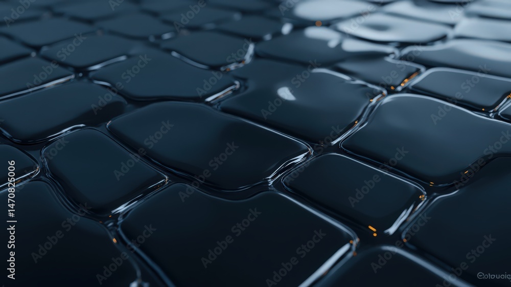 Aufkleber glossy dark blue mosaic tile background texture abstract design in detailed close up view with shiny