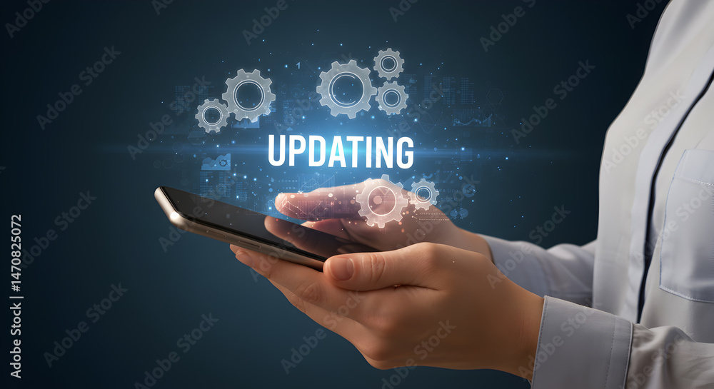 Aufkleber updating software mobile phone app technology system upgrade process digital transformation innovati