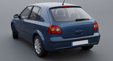 Blue Hatchback Car on Gray Background