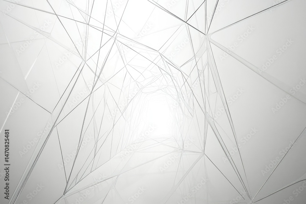 Aufkleber abstract white geometric tunnel, lines and polygons create a perspective illusion of depth and space