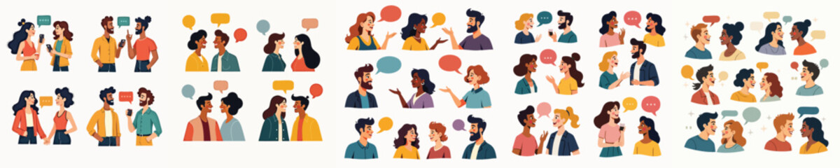 Vector Illustrations of People Talking and Communicating with Speech Bubbles in Modern Flat Style