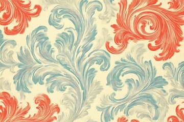 Ornamental Scrollwork Design in Blue and Red