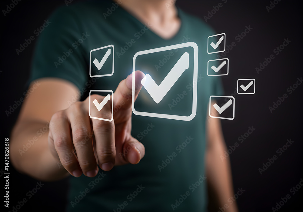 Poster checklist task management project planning survey form checkmark to do list digital transformation