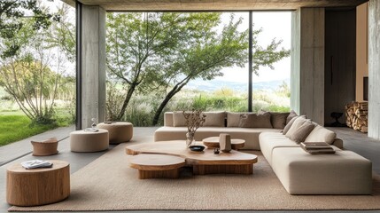 Modern living room with natural light and outdoor view