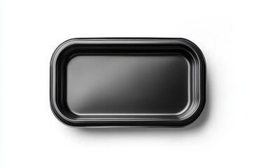 Black rectangular food container, glossy finish, isolated