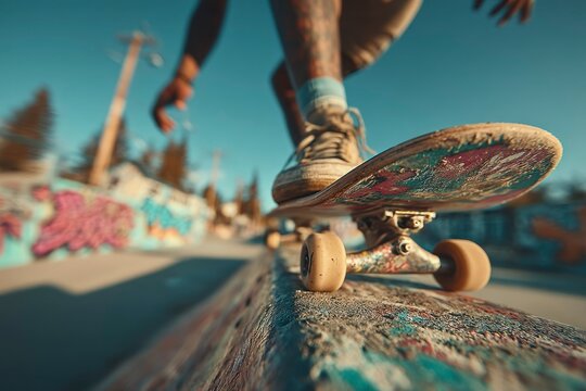 Skateboarding Action CloseUp of a Skateboarder Performing a Trick on a Ramp
