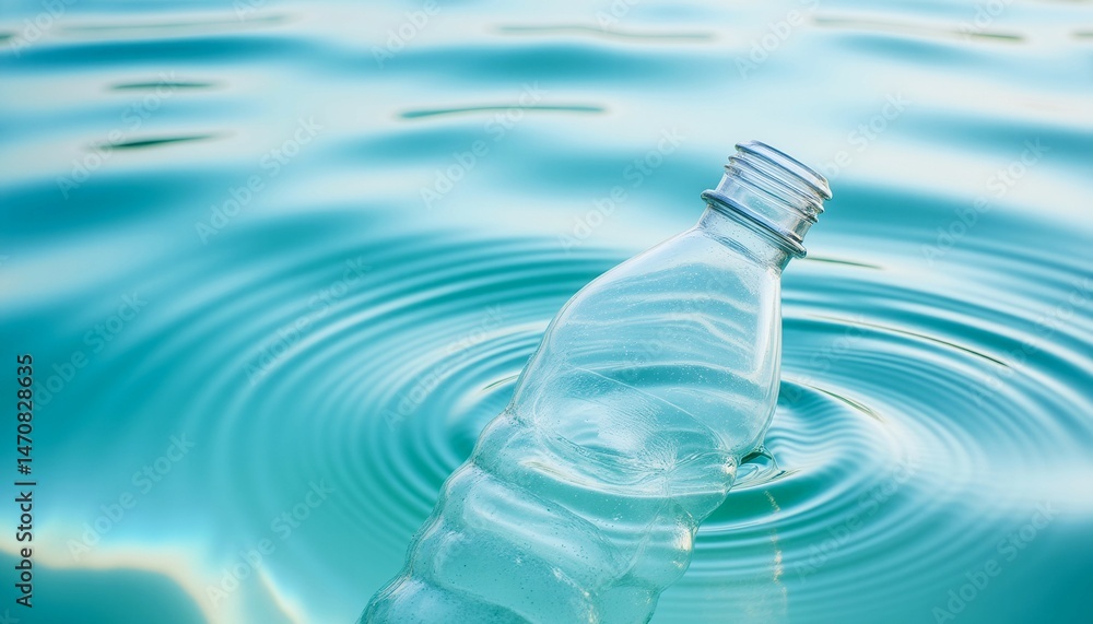 Poster a bottle of water is floating in the ocean. the bottle is empty and has a cap on it. the water is ca