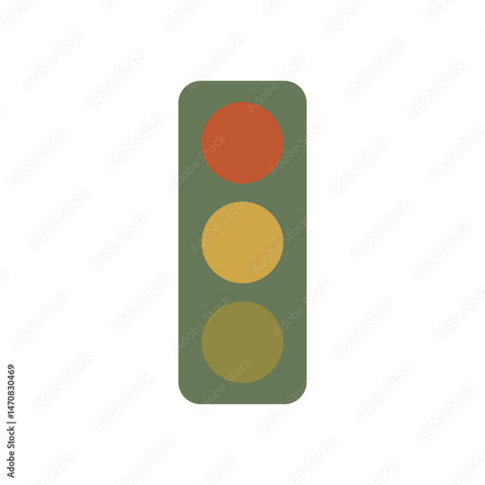 Poster minimalist traffic signal illustration in flat design using olive green casing and soft warm color p