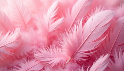 Obraz premium Soft, pink feathers in a gentle pile Perfect for craft, design, or artistic projects , art, rose feathers, soft feathers