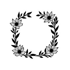 Floral square frame with delicate blossoms and foliage, elegant template