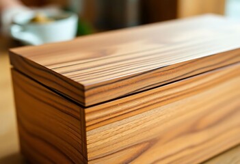 close up of a wooden box on a table
