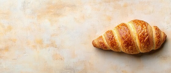 Single croissant on a light beige surface.