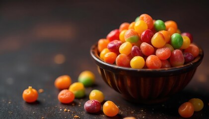 A colorful assortment of Halloween candies in a bowl, ready for trick-or-treating , fall treats, celebration, ghosts