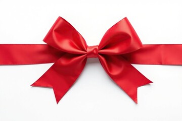 A vibrant red ribbon, curled and tied in a bow, isolated on white , love, luxurious