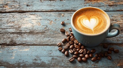 Aromatic latte art displayed on weathered wood.