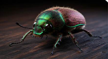 Close up beetle on wood