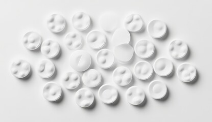 White pills scattered on a white surface