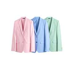 Pastel blazers for women stylish spring fashion light pink blue green jackets on transparent background