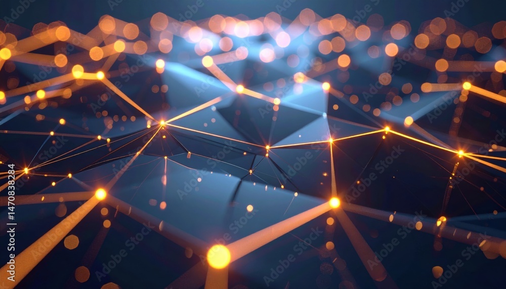 Poster abstract network connection with glowing nodes and geometric shapes