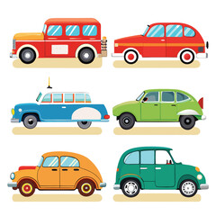 Nine classic road rail vehicle  arranged on a white background.