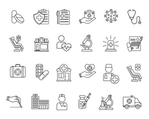 Healthcare icons depicting medical tools