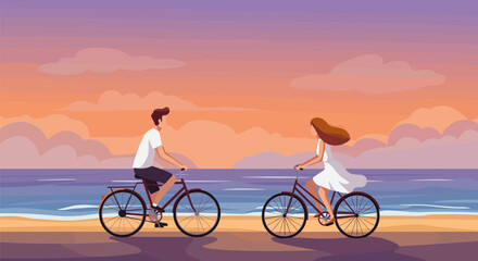 Obraz premium Couple bicycling in sunset