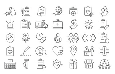 Medical assistance outlined icon illustrations