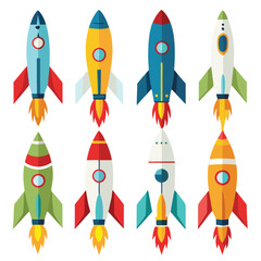 Nine classic Rocket  arranged on a white background.