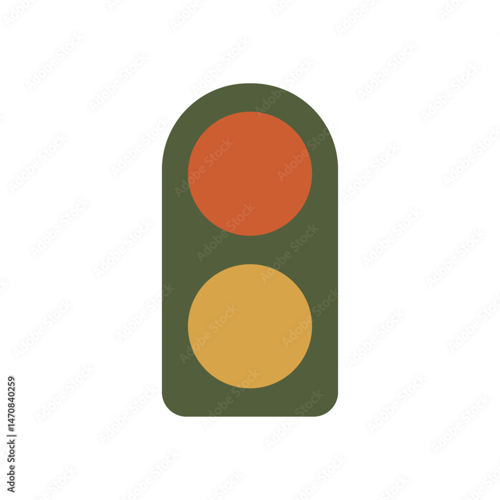 Poster minimal two-light traffic signal showing stop and caution indicators on dark background