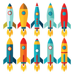 Nine classic Rocket  arranged on a white background.