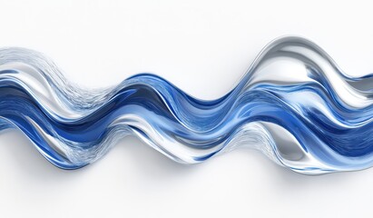 Fluid, dynamic, flowing curves of blue and silver.  Abstract, liquid motion, smooth, elegant, mesmerizing
