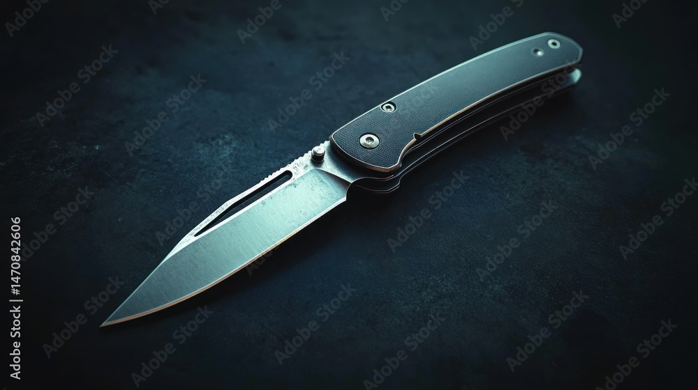 Poster a close up picture of a sharp folding pocketknife on display