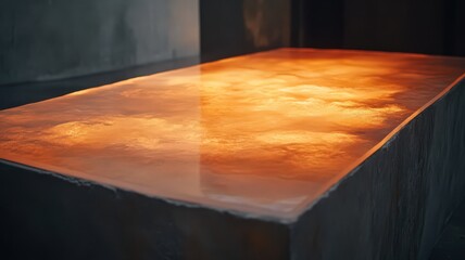Illuminated Orange Resin Table on Concrete Base