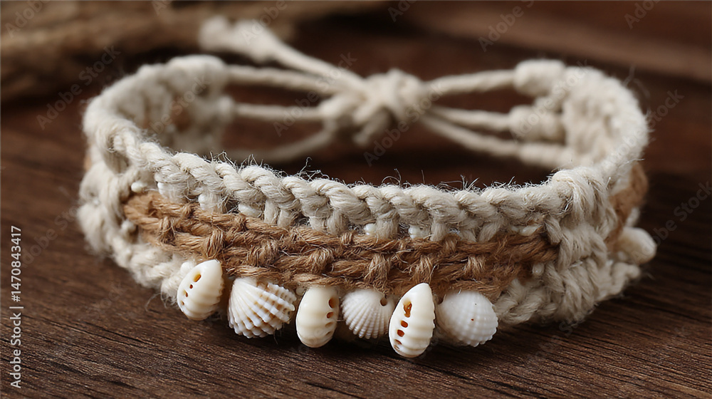 Poster beach style bracelet and anklet set made with seashells and strings.