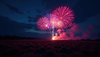 Vibrant fireworks explode in the night sky, illuminating the dark landscape , beautiful, night