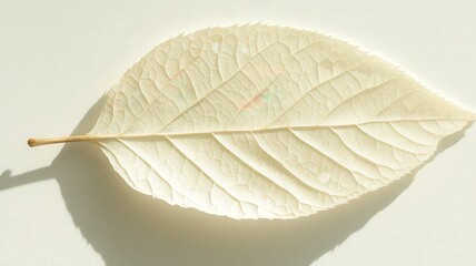 Iridescent Leaf on White Background: Close-Up Macro Photography