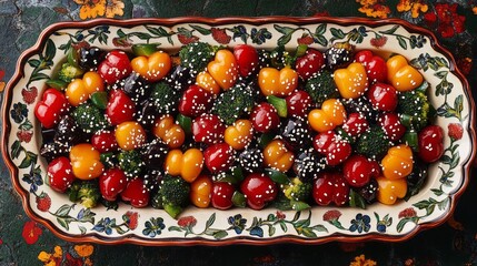Colorful heart-shaped vegetables arranged on a decorative platter.