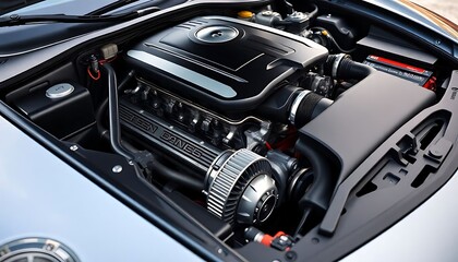 engine compartment of a sports car