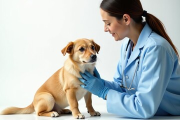 Veterinarian examining pet on white background, medicine, clinic, vet