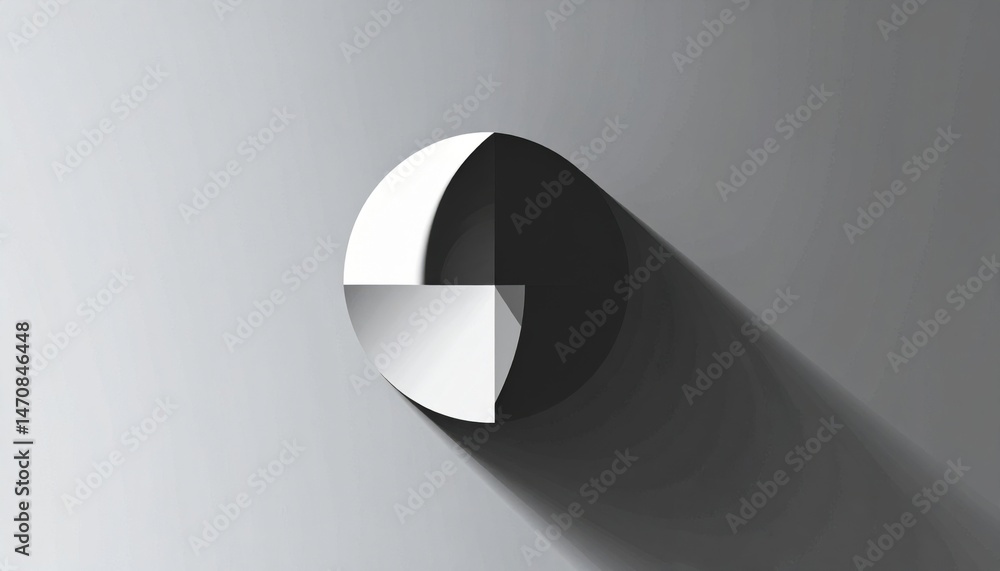 Poster abstract sphere with geometric shadow on gray gradient background