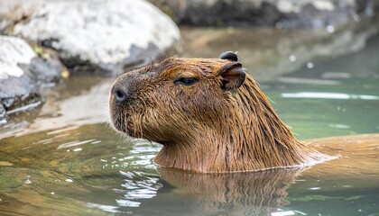 温泉に入っているカピバラ