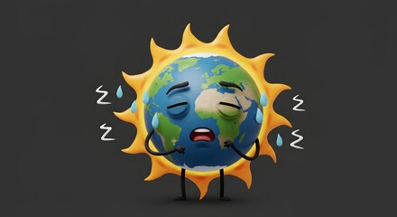 Fototapeta premium Earth Globe Surrounded by Sun Looks Exhausted