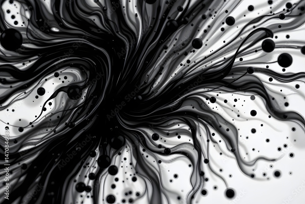 Poster black ink explosion: a mesmerizing abstract composition of flowing black ink, creating an explosion 