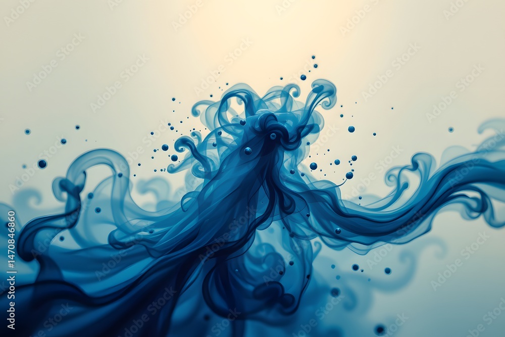 Poster ethereal fluidity: a mesmerizing abstract composition unfolds, as vivid blue ink gracefully disperse