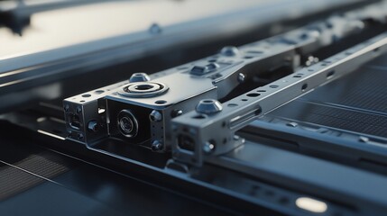 Close-up of intricate metal structure with industrial design elements