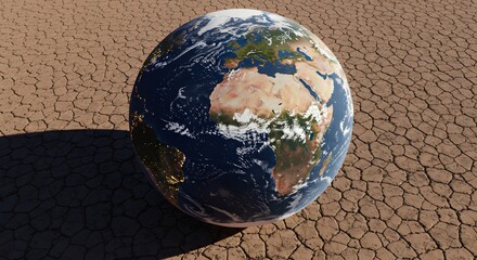Earth Globe on Cracked Dry Ground