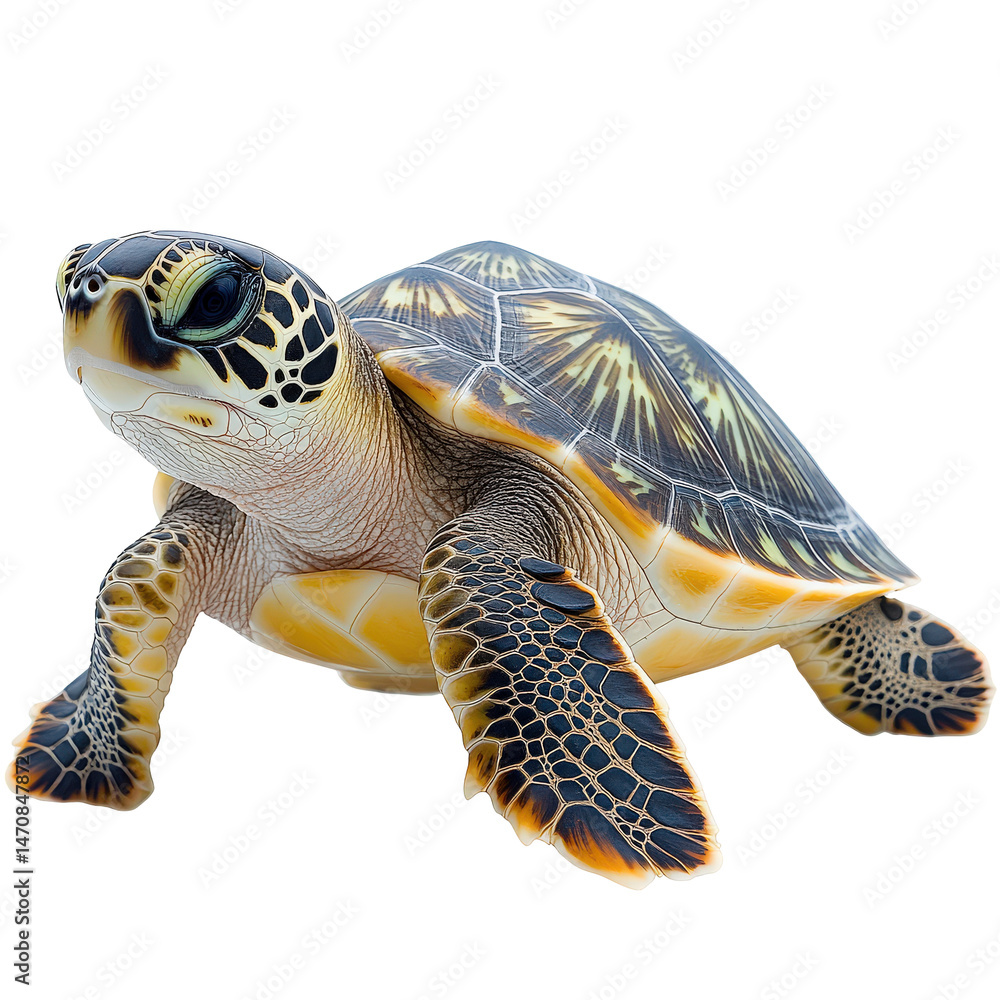 Poster isolated sea turtle portrait showcases intricate shell patterns and graceful form