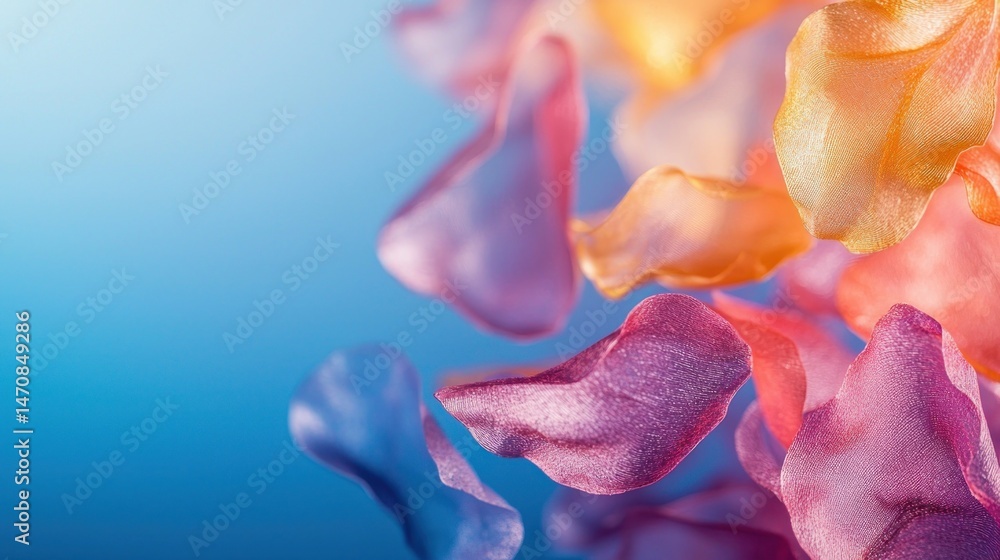 Poster colorful translucent petals floating in soft gradient background