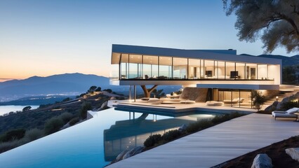 Fototapeta premium Generative Luxury: Villa and Hotel Architecture in a Relaxing Setting