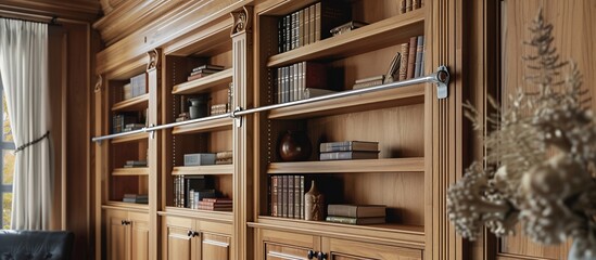 Obraz premium Ornate wooden library shelving unit
